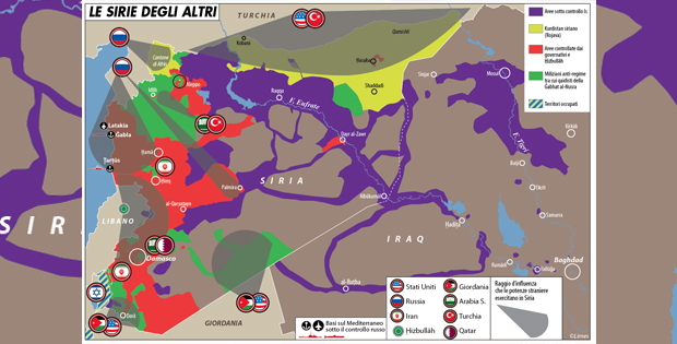 Una cartina geografica che mostra la Siria