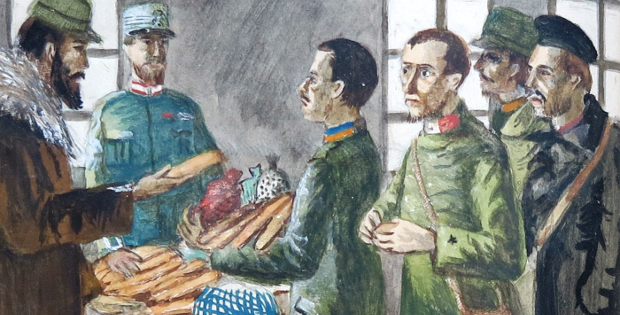 disegno raffigurante soldati alla mensa