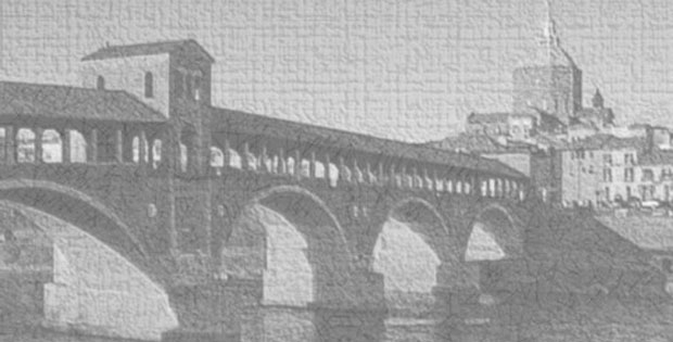 fotografia in bianco e nero del ponte coperto di pavia