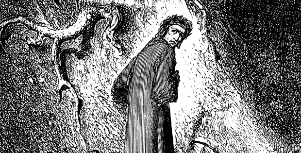 Disegno rappresentativo di Dante all'inferno