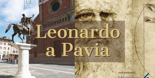 Collage con veduta di piazza Duomo e immagine di Leonardo Da Vinci