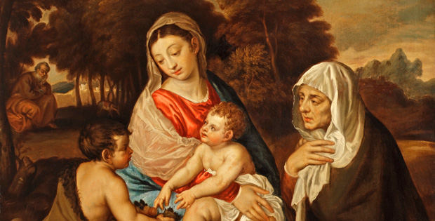 particolare del dipinto "Sacra famiglia con san Giovannino e santa Elisabetta, XVII secolo"