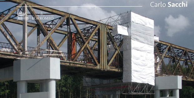 foto del Ponte della Becca di Pavia durante i lavori di ristrutturazione